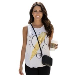 Junk Food Women's Sz XS Tee Shirt Sleeveless White Foil Lightbulb Idea Crop Top